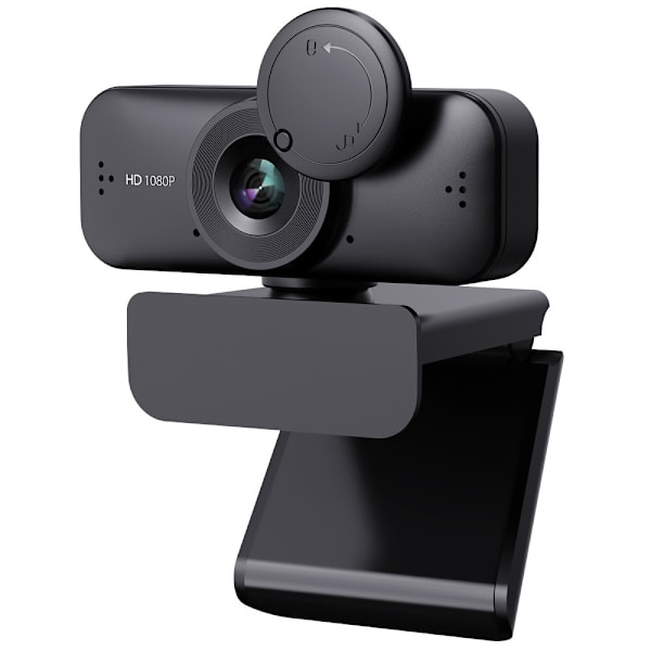 Webkamera med mikrofon, Full HD 1080P webbkamera med lock för videostreaming, onlinelektioner, konferenser, fungerar med Skype, Zoom, Facetime