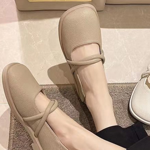 Fyrkantig Sko 2 Vridna Remmar Mjukt Foder Halkfri Sula Elegant Festsko Gåva Khaki 36