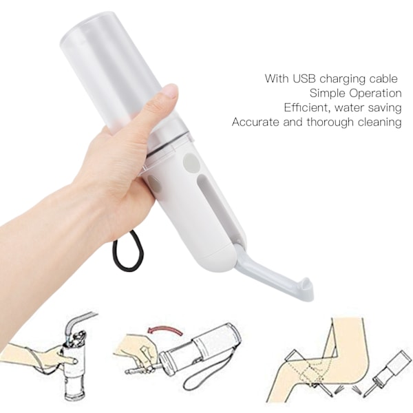 Kannettava bide 230 ml USB-ladattava tehokas veden säästö Yksinkertainen käyttö Kannettava bide suihke wc-matkailuun Läpinäkyvä pullo