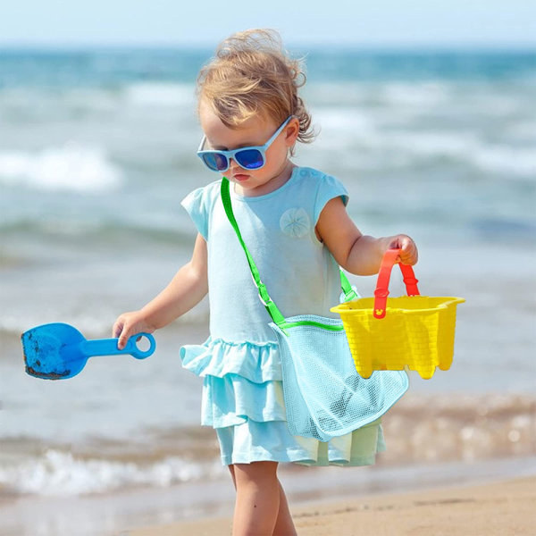 2 st nätväskor, strandväska för barn med justerbara bärremmar för förvaring av skal, frukt, grönsakssnacke eller leksaker
