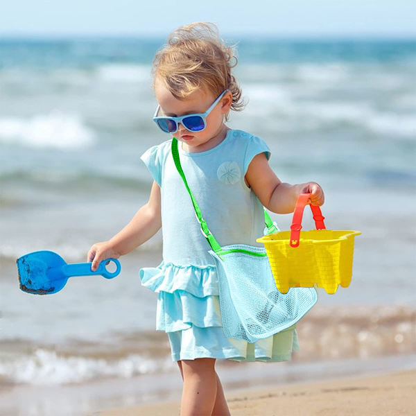 2 stk. Mesh Shell Bag, Strandveske for barn med justerbare bæreseler for oppbevaring av skjell, frukt, grønnsaker, snacks eller leker