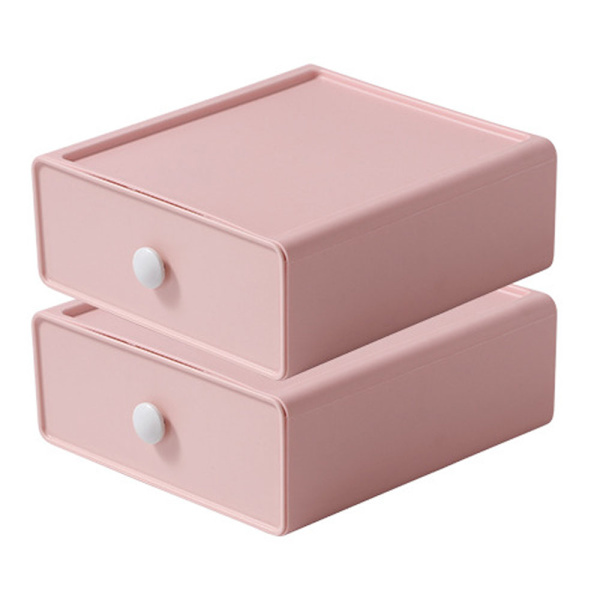 2-pack stapelbar skrivbordsorganisatör med låda, skrivbordsförvaringslåda för kontorsmaterial, pennor, smink, brev, 20*19*8cm