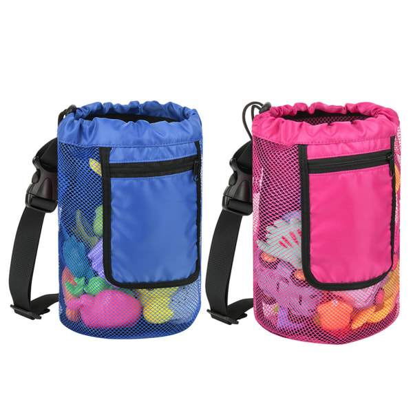 2-pakning Strand Mesh Bag Seashell Bag Strandleketøy Bag med Glidelås Lomme Justerbare Stropper Shell Vesker for Barn Snøring Oppbevaringspose