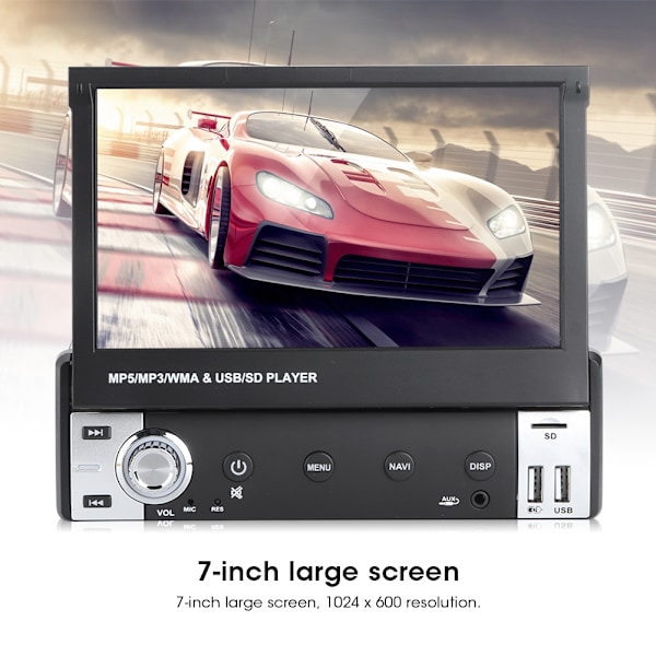 7 tums enkel Din bilstereo GPS Navigationssystem Främre USB Teleskopisk Skärm Bluetooth HF Radio Stereo AIOScreen Popup Manuellt