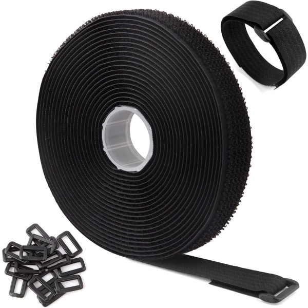 5m justerbare kabelstropper med 25 løkker, sorte genanvendelige kabelbind, velcro-fastgørelsesstrop til kabelstyring (5m x 2cm, sort) longziming