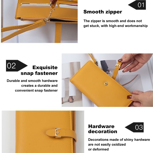 PU-läderplånböcker för kvinnor med handledsrem Trifold Ladies Billfold med dragkedja
