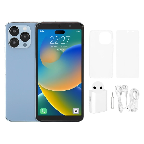 I14 Pro Max 6.1in HD Smartphone Låst Telefon 3G Opkald 4GB RAM 32GB ROM MT6889 10 Core 7000mAh Til Android 11 System 100‑240V EU Stik