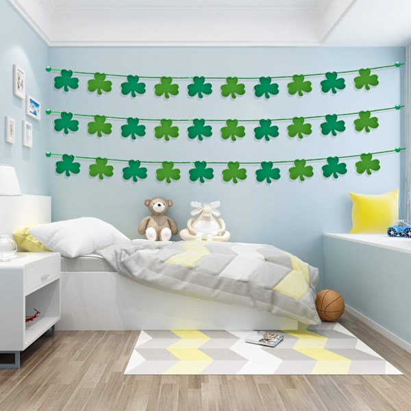 Lyckobringande Dekoration För St. Patricks Day, Filt Shamrock Party Girlang Fyrklöver Banner Mossgrön Snöre, Fleranvändning Vikbar