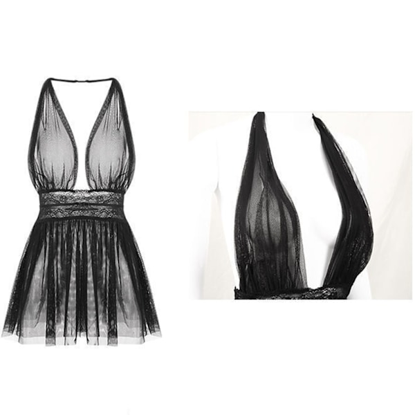 Dam Spets Djup V-ringad Nattlinne Transparent Mesh Genomskinlig Rygglös Loungewear Sov Lingerie