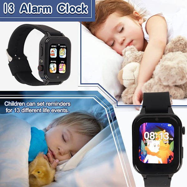 Børns Smart Watch Dobbelt Kamera Multifunktionel High Definition Smart Watch Telefon til 4 Til 12 Årige Drenge Piger Sort