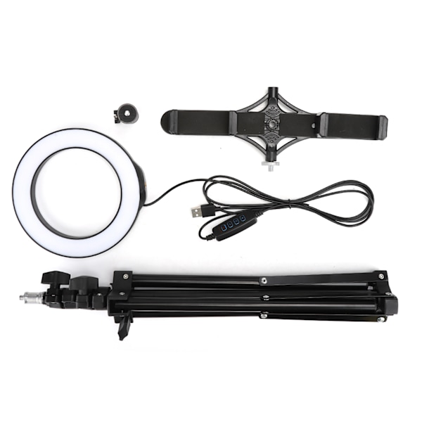 PULUZ PKT3036 LED-rengasvalo puhelimeen, live-lähetykseen, kolmijalalla, kaksoispuhelintelineellä