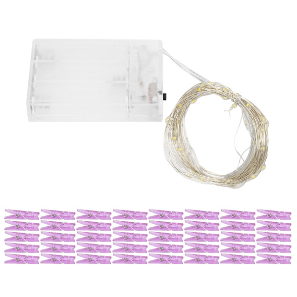4m Fotoklämma String Lights Varmvitt Ljus 40 Klämmor Batteridriven IP42 Skyddsnivå String Lights för Sovsal Sovrum Fest Väggdekoration