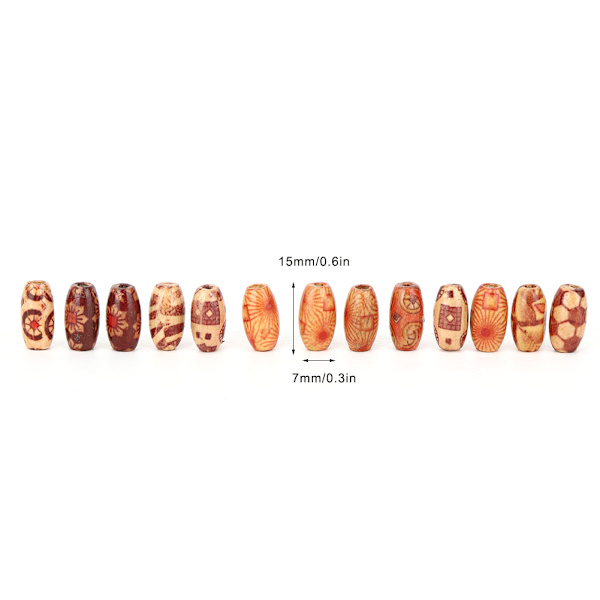 200 st unika träpärlor färgglada målade blandade mönster pärla DIY material tillbehör 15x7mm
