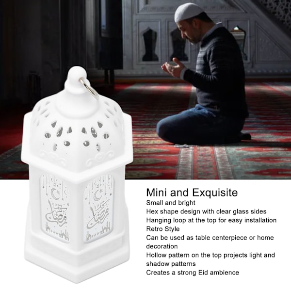 Mini Ramadan Lykt Retro Marokkansk Stil Dekorativ LED Eid Mubarak Lykt for Hjem Hage Bryllup Festival 6stk Hvit