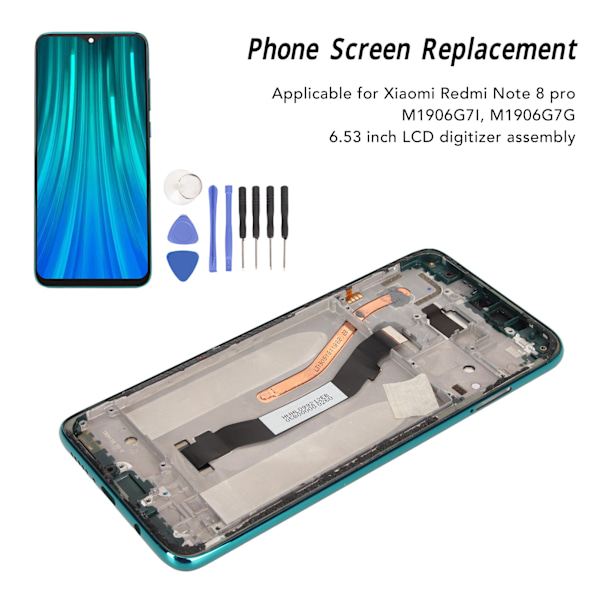 6,53 tums LCD-skärm LCD-skärm pekskärm ersättning för Xiaomi Redmi Note 8 Pro M1906G7I M1906G7G Ice Jade