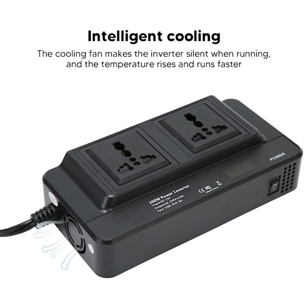 200W Power Inverter DC 12V til 220V AC med 2.1A 4 Port USB Multi Beskyttelse Universal til Køretøjer