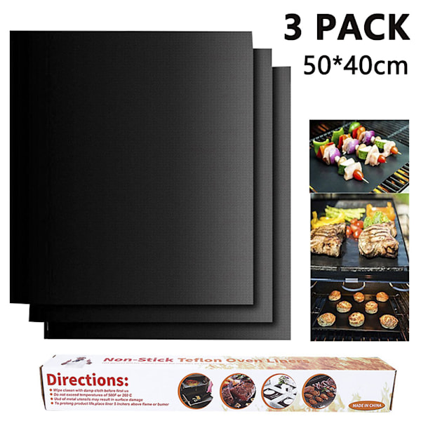 Grillmatta för utomhusbruk, multifunktionella PTFE-belagda grilltillbehör, non-stick grillark för säker grillupplevelse, 3 st