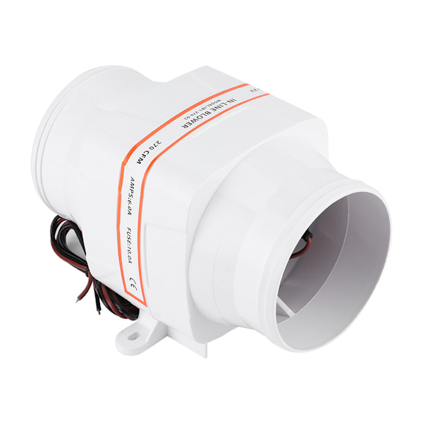 4in 270CFM Bilge Luftblåsare InLine Marine DC Elektrisk Fläkt Båt Tillbehör 12V Vit