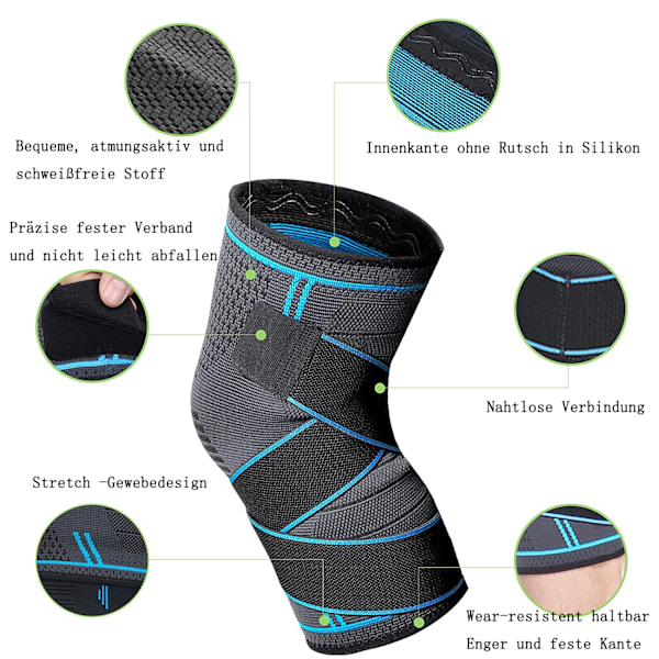 Justerbart knästöd med kompression, ergonomisk design med halkfritt skydd för smärtlindring, fukttransporterande andningsbart stöd, 2-pack
