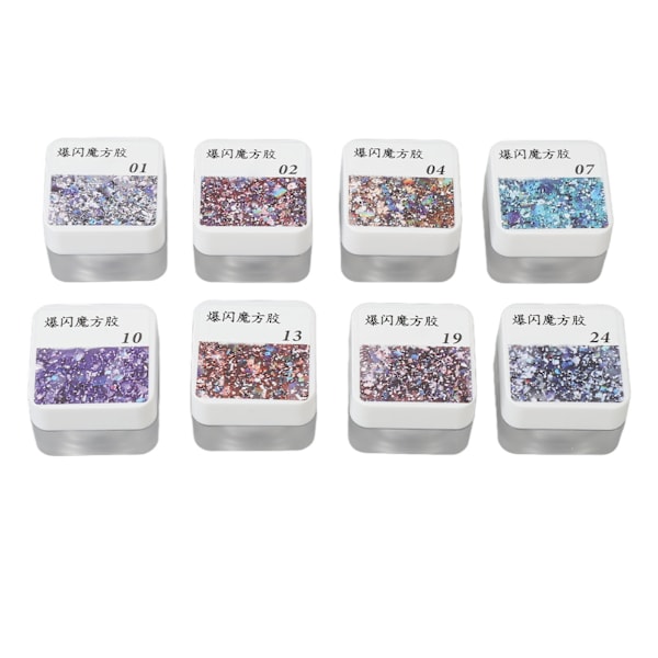 Nagellack lim set 8 färger glitter gnistrande paljetter nagelkonst gel färg för nagelsalong