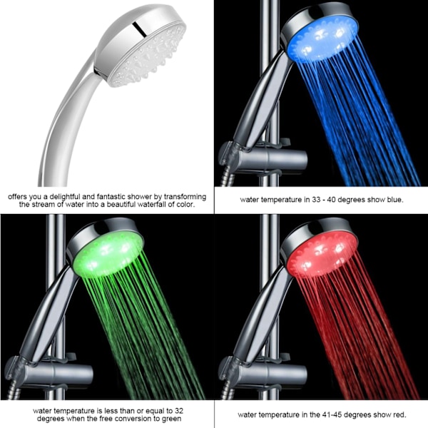LED-duschhuvud 3 färger växlande vatten glödlampa temperatur sensor badrum