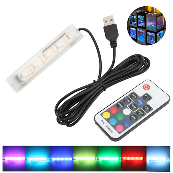 Mikroakvarium Lys USB-drevet Fjernbetjening Farverig Akvarium LED-lampe til LandskabSort Ledning