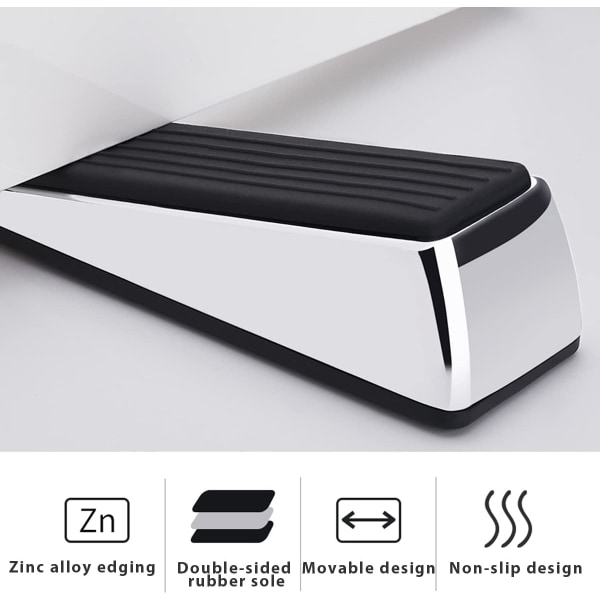Metalliovenpysäytin, Ensiluokkainen kumiovenpysäytin, Kiilapysäytin, 2 kpl, Sopii ovenrakoon 0,4 tuumaa - 1 tuumaa (12 mm - 27 mm)