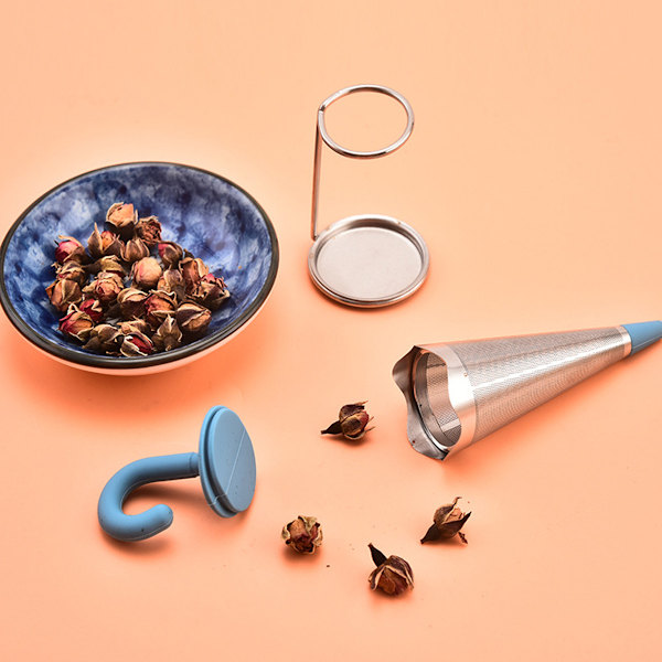 Söt paraplydesign för löst te, rostfritt stål med finmaskigt nät säkerställer att inga blad lämnas kvar, silikonlock bevarar färskheten, lätt att rengöra och hänga