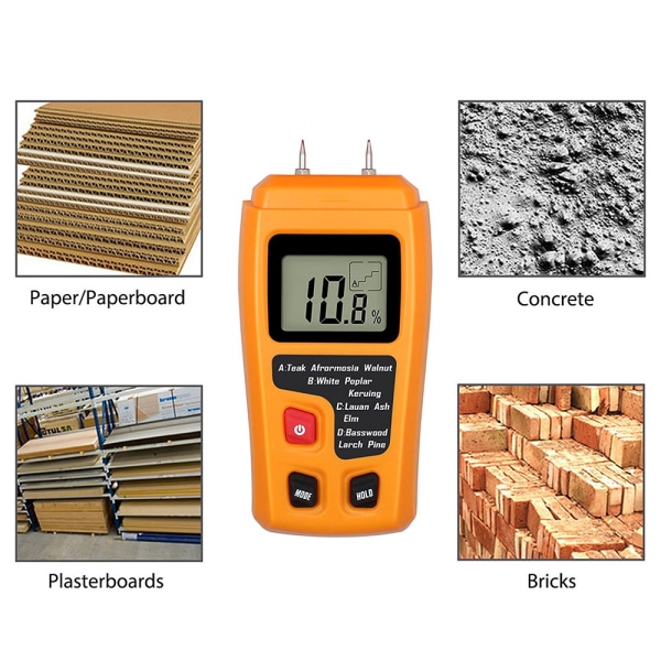 Håndholdt fuktmåler for trevirke LCD fuktighetsmåler for trevirke fuktighetsdetektor for brenselstre papir fuktighetsmåling