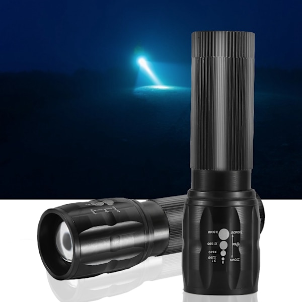 Zoomable LED-lommelykt i aluminiumlegering, vanntett, med høy lysstyrke for utendørs bruk