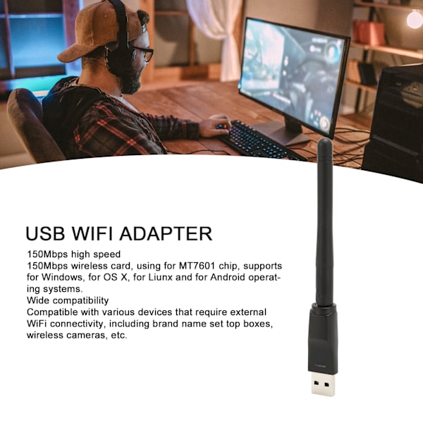 MT7601 USB WiFi-adapter 150 Mbps trådlöst nätverkskort med integrerad antenn för Windows-datorer och bärbara datorer