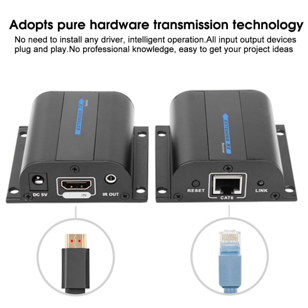 LKV372AE HD-forlenger 60M Enkelt nettverkskabelforsterker til RJ45 Infrarød Bredbånds PostBack 100-220V Forsyningsspenning EU-plugg