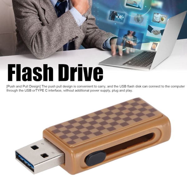 USB-minne Portabelt Rutmönster Tryck-Dra Tumminne för Informationslagring Dataöverföring PC Telefon Rutnät 32GB