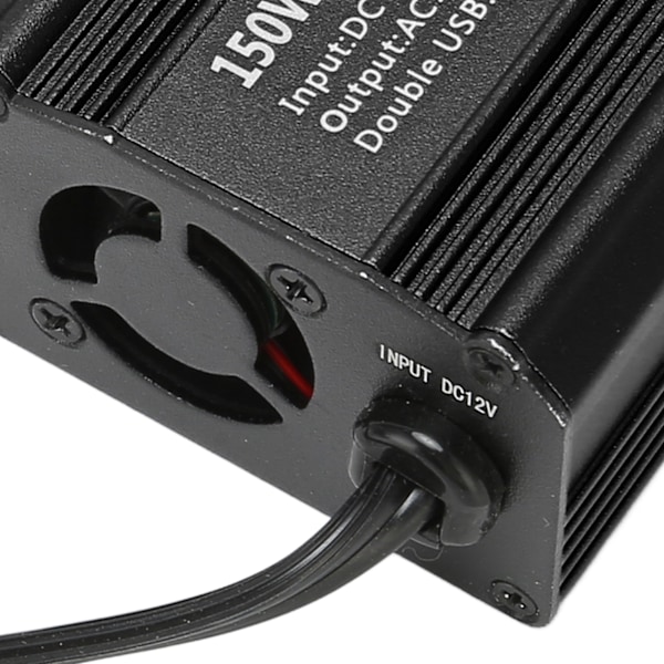 Bilströminverter 150W 12V DC till 220V AC med dubbla USB 2.1A utgång för strömförsörjning Svart