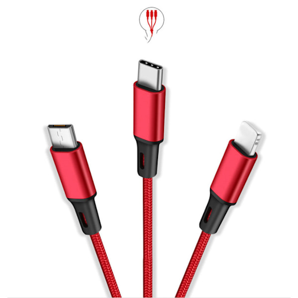 3-in-1-monitoiminen latauskaapeli iOS-, Android- ja Type-C-laitteille