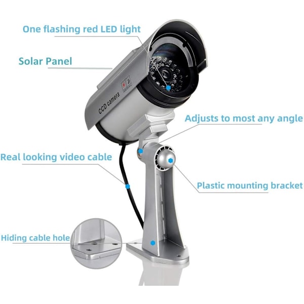 Säkerhetsövervakningskamera Dome, Solcellsdriven Attrapp Med Blinkande LED, Hög Likhet Med Verklig Övervakning, Enkel Installation För Inom- Och Utomhusbruk, Nej