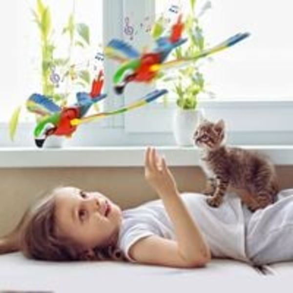 Elektrisk leksak för kattfågel, flygande leksak för kattfågel med musik, simulerad leksak för kattfågel, katter leker ensamma och gör ljud