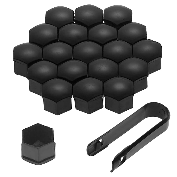 17 mm cap, 20 st hjulbultsmutterkåpor, universal sexkantiga däckmutterkåpor med set för bilar (svart)