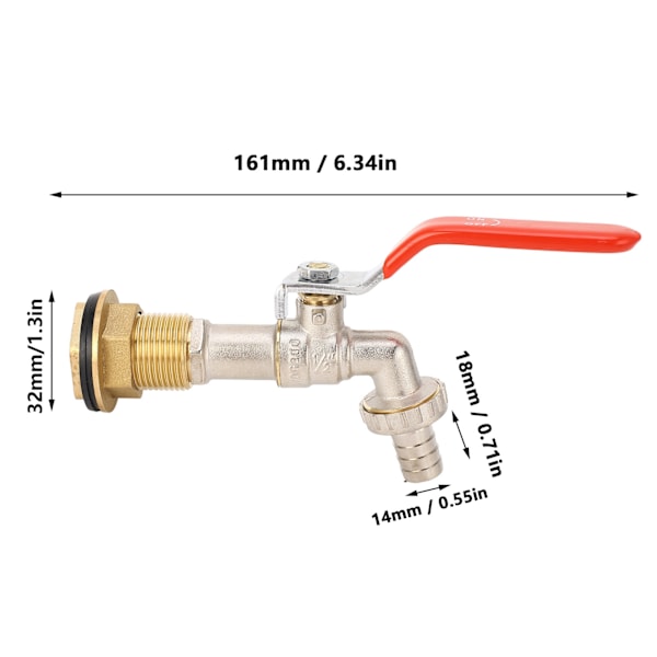 Tøndehane 1/2in Hunkontakt Slangehane Messing Vandledningsstik til Spande Tanke
