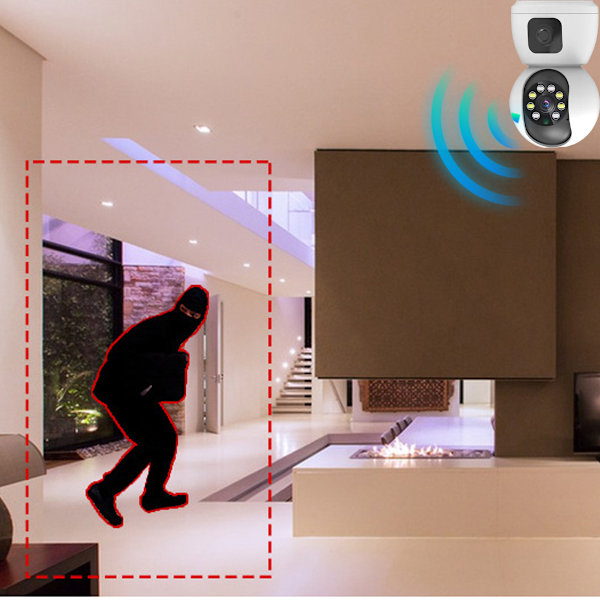 2K Dubbellins Inomhuskamera, 360° Täckning med Panorering-Tilt-Zoom, Realtidsvarningar, Automatisk Människospårning, Färgnattseende, 2-Vägs Ljud,