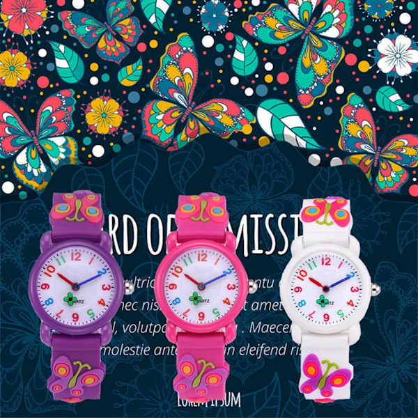 3D Lovely Cartoon Butterfly Watch for Kids Waterproof PVC Watch for Girl and Boy