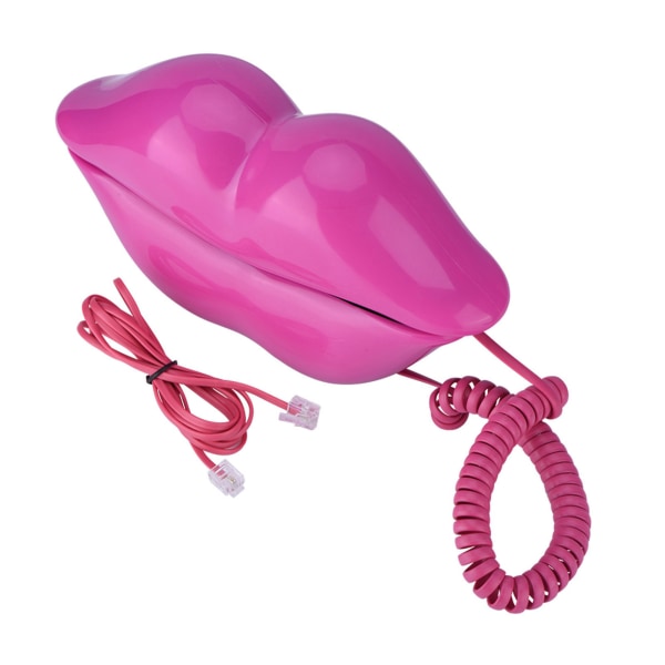 Rolig telefon i form av en röd läpp i plast med sladd och fast telefonlinje - Dekoration för hemmet