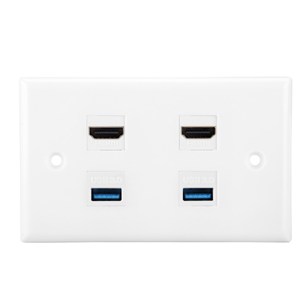 2-Port HDMi   2 Port USB3.0 HDMI-kopplingsskydd Ljud Video HDTV Väggplatta Panel