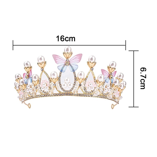 Prinsesse Tiaraer for Jenter, Bursdagskrone for Jenter Butterfly Princess Performance Disc Hair Model Catwalk Håndlaget Krystall Tiara