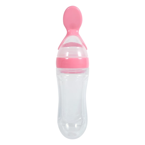 90 ml silikone baby toddler madflaske med ske mad babygrød klemmeføder (Pink)