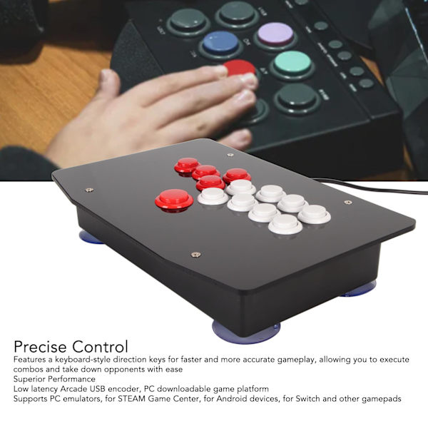 Arcade Fight Stick med USB 2.0-port, 5 riktningsknappar och 8 stora funktionsknappar - Arcade-speljoystick för fighting