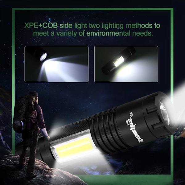 Skywolfeye Bärbar XPE+ COB Sidolampa Ficklampa Vattentät 4 Huvud