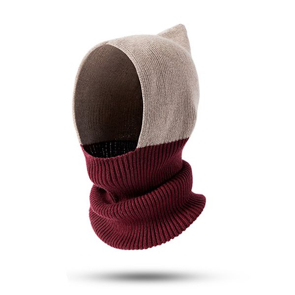 Stickad ull Dam Beanie Hat, Vintermössa Halsduk Mask Set, Dam
