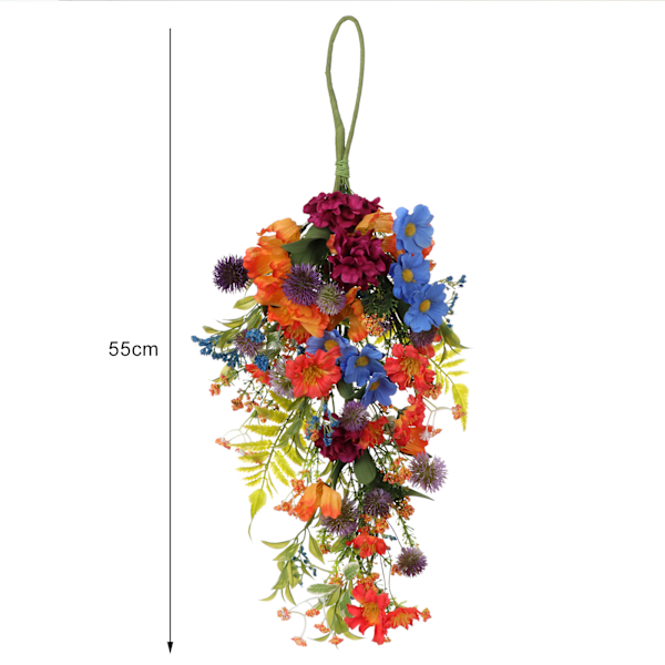 Silkeslen Prästkrage Utomhusdekor, Anpassningsbara Konstgjorda Blomsterarrangemang, Konstgjord Dahlia Krans för Uteplats Balkong, 53 cm UV-beständiga Hängande Blommor,