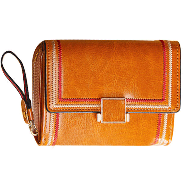 Liten damplånbok Kreditkortshållare, PU-läder Retro Bifold Damficka Plånbok med dragkedja Myntficka